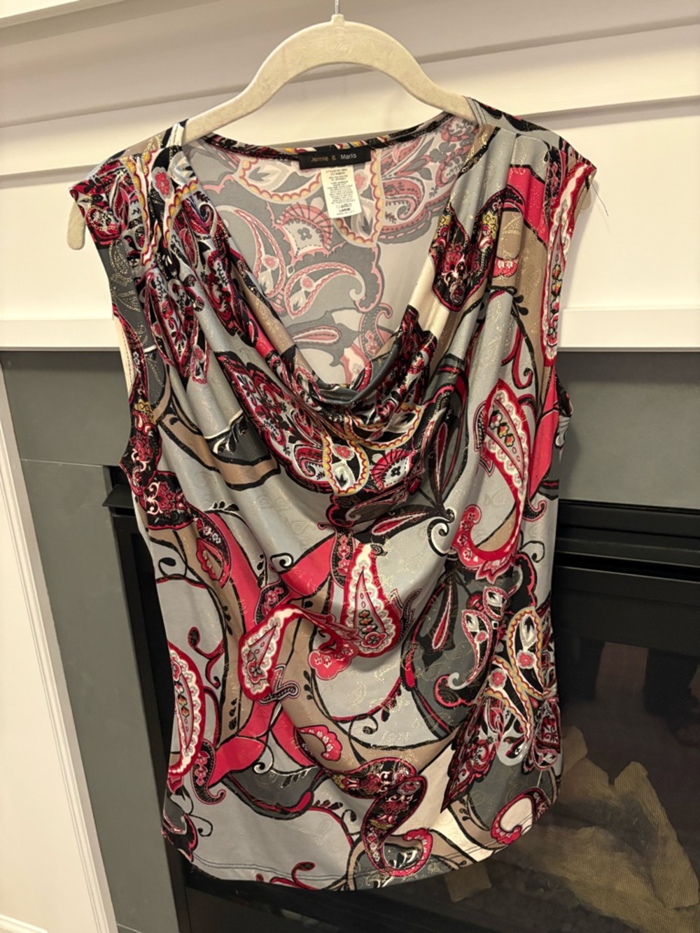 Sleeveless Paisley Cowl Neck Blouse in Red and Gray by Jones & Maria